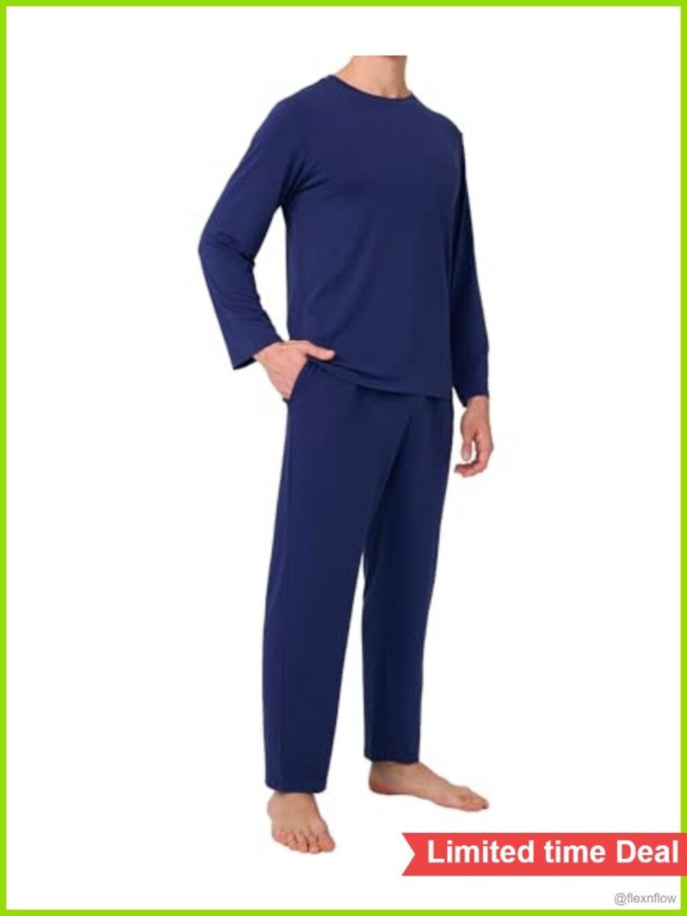 Men's Bamboo Rayon Pajama Set Long Sleeve Crewneck Top & Pants with Pockets